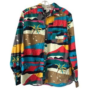 LOGG H&M Mens Regular Fit Long Sleeve Shirt Western Abstract Landscape Print Med